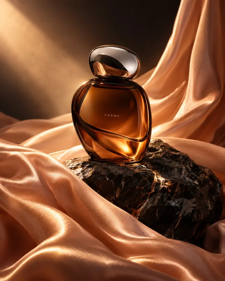 Amber perfume on warm silk